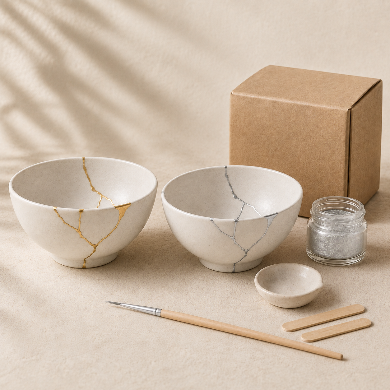 Komplet Kintsugi-sæt, guld og sølv